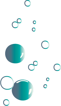 große und kleine Blubberblasen. Im Blau-grünen-weißen Farbverlauf. Von der Designerin Vandyra Design