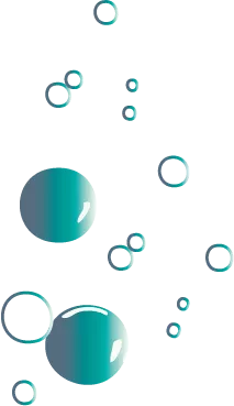 große und kleine Blubberblasen. Im Blau-grünen-weißen Farbverlauf. Von der Designerin Vandyra Design